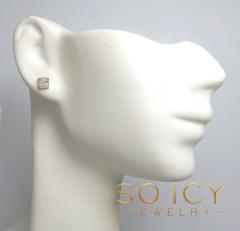 10k yellow real gold diamond square or round earrings  0.04-0.07ct 