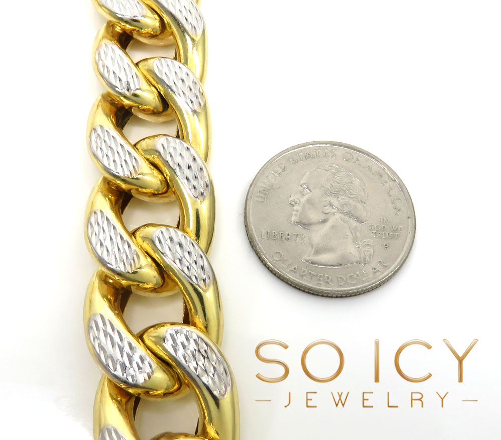 10k yellow gold super thick reversible two tone miami chain 24-30 inch 18mm