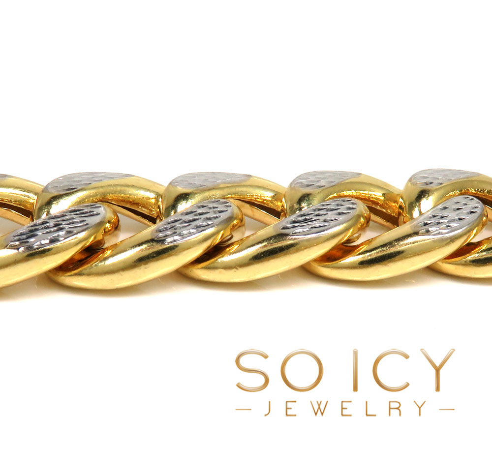 10k yellow gold super thick reversible two tone miami chain 24-30 inch 18mm