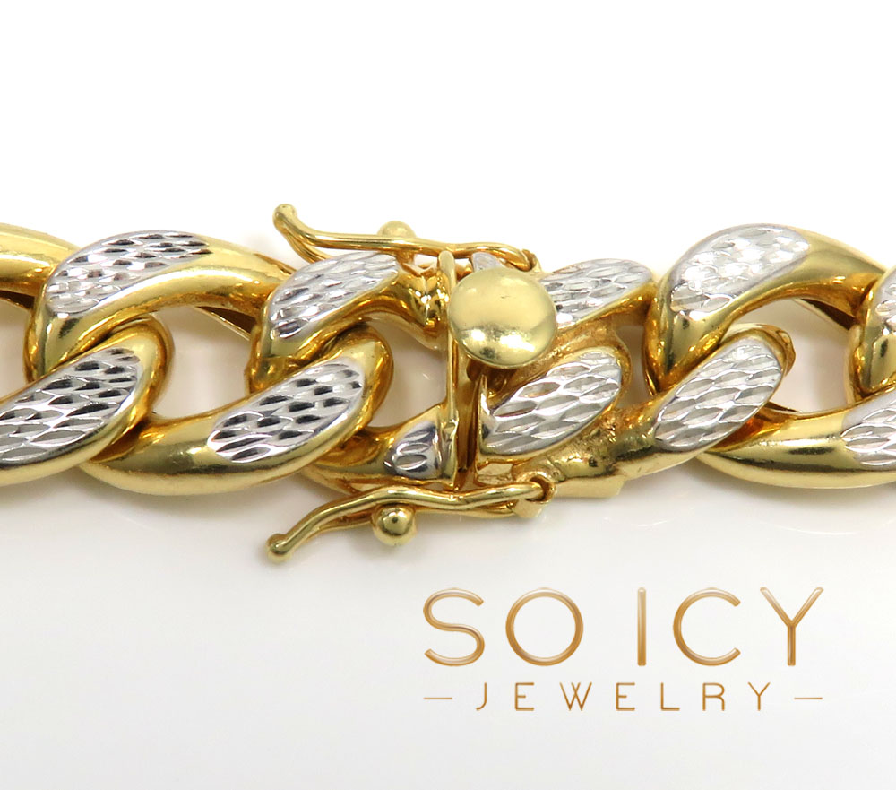 10k yellow gold super thick reversible two tone miami chain 24-30 inch 18mm