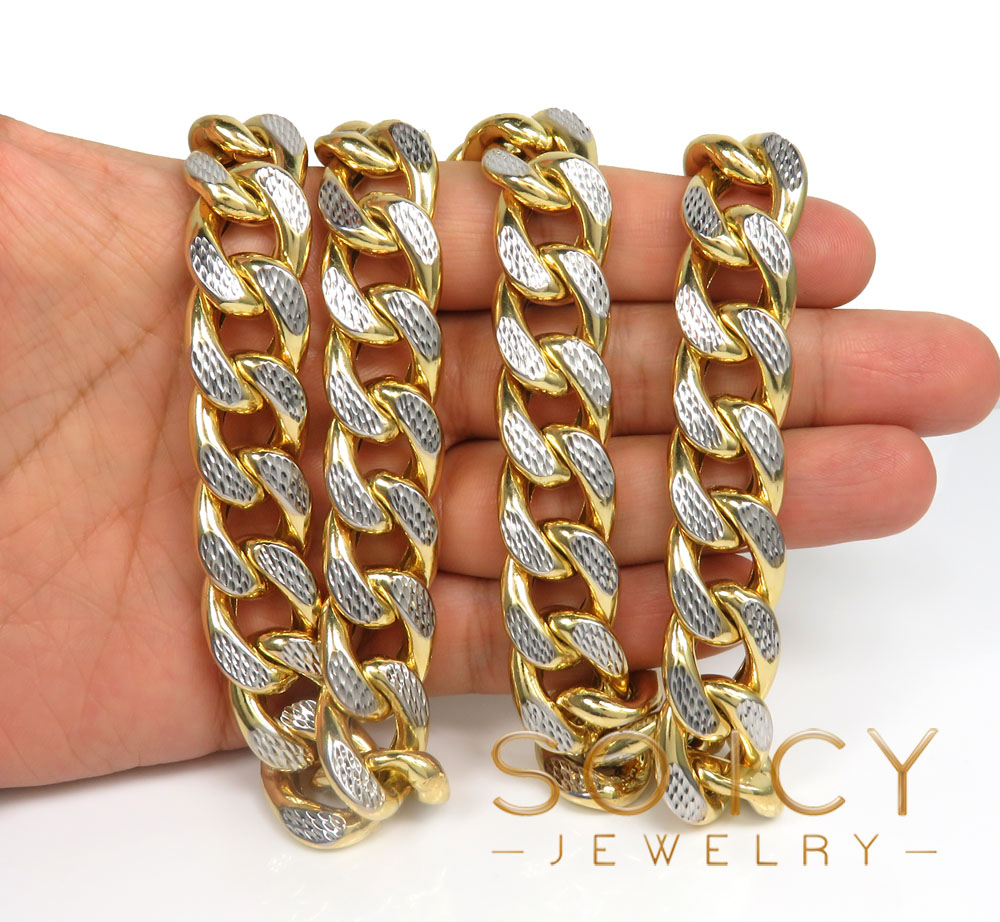 10k yellow gold super thick reversible two tone miami chain 24-30 inch 18mm