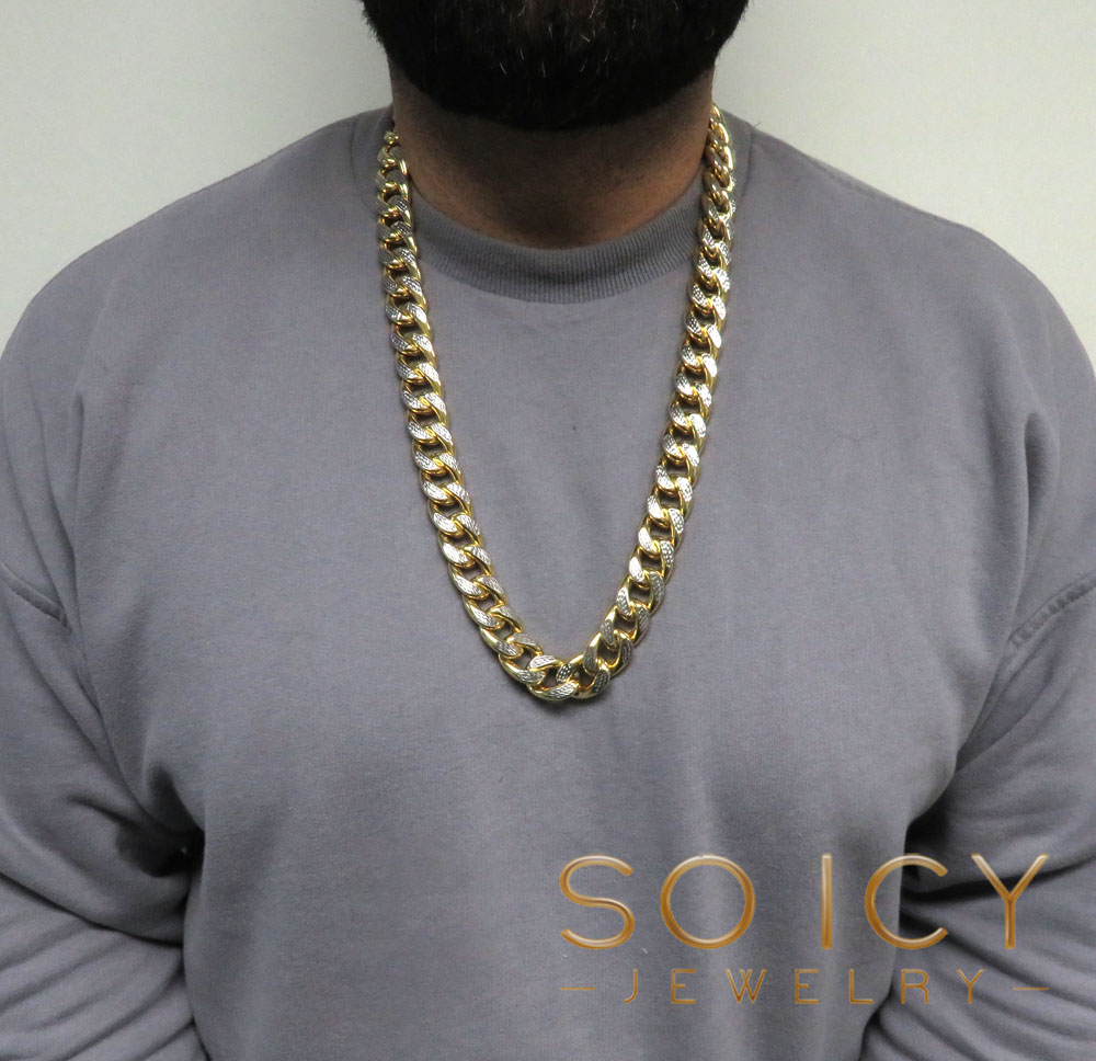 10k yellow gold super thick reversible two tone miami chain 24-30 inch 18mm