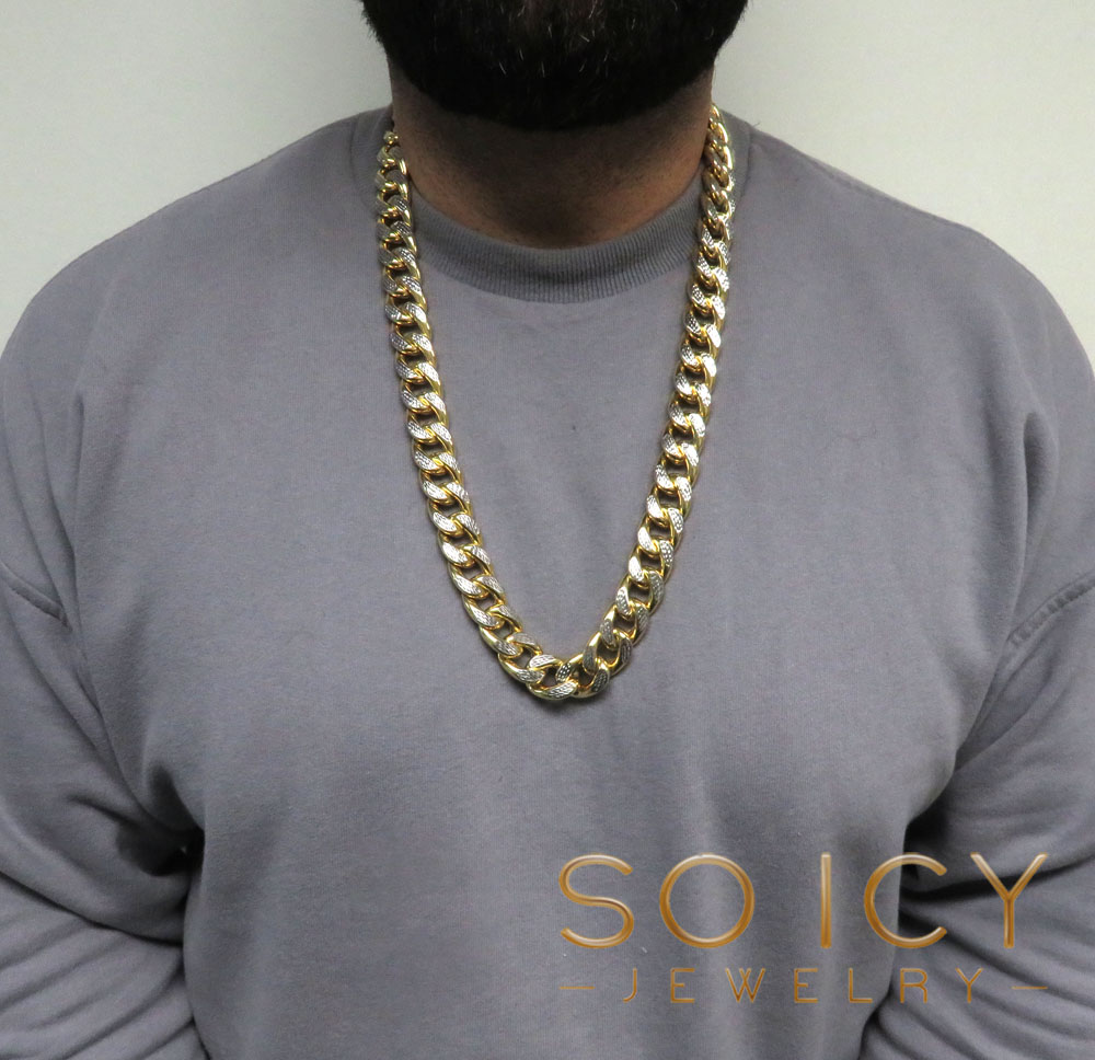 10k yellow gold super thick reversible two tone miami chain 24-30 inch 18mm - Image 7