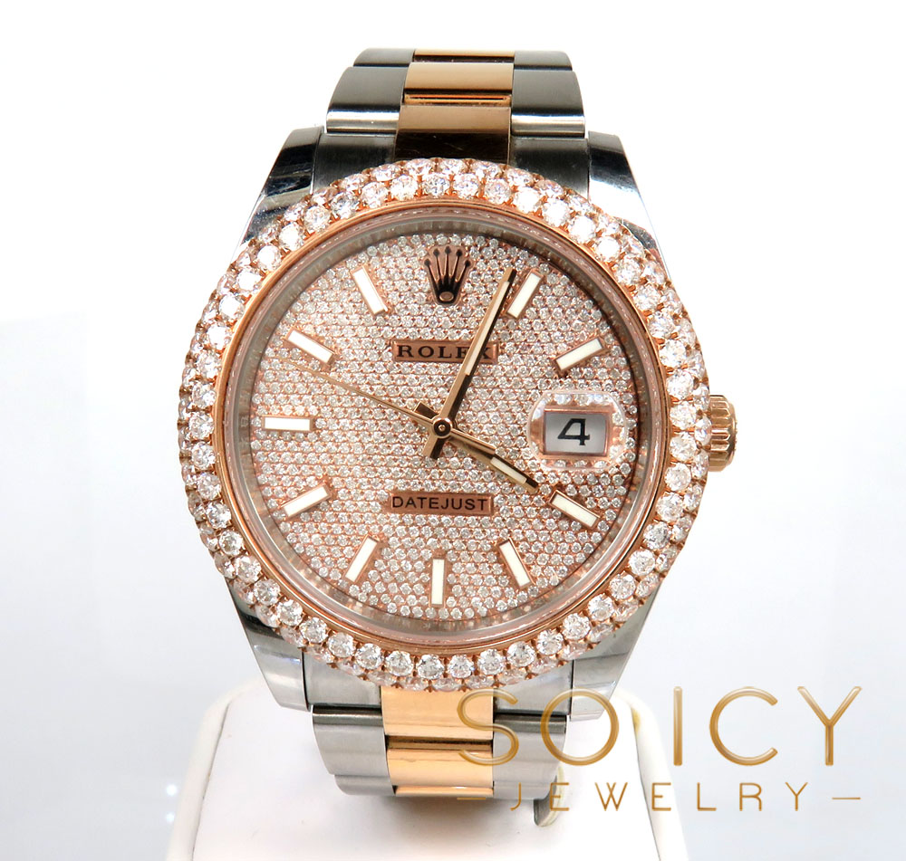 Preowned rolex datejust rose gold and stainless steel diamond bezel 7.50ct