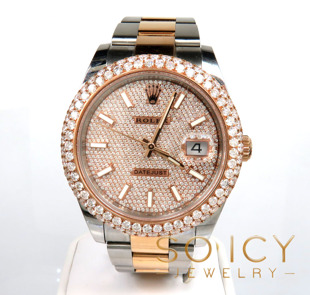 Preowned rolex datejust rose gold and stainless steel diamond bezel 7.50ct
