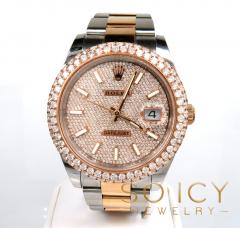 Preowned rolex datejust rose gold and stainless steel diamond bezel 7.50ct