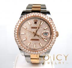 Preowned rolex datejust rose gold and stainless steel diamond bezel 7.50ct