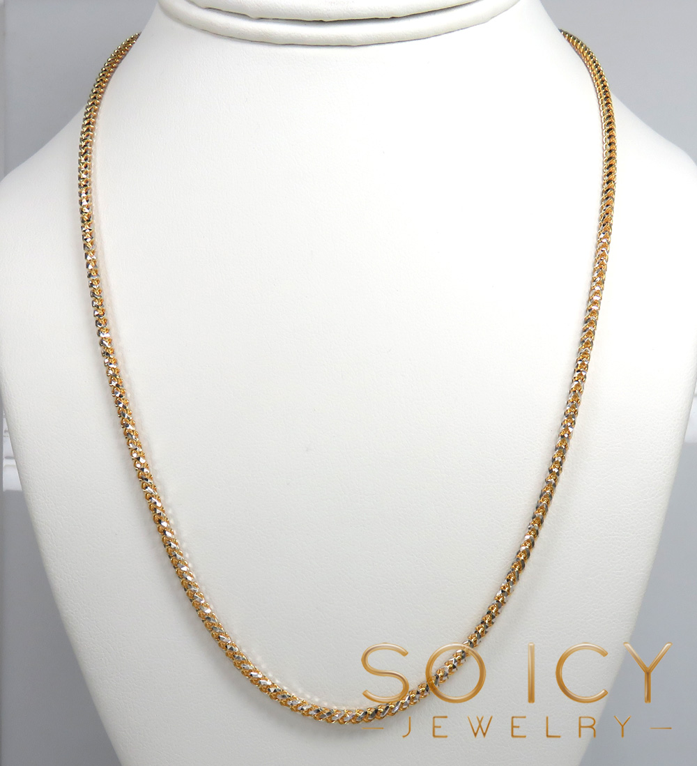 14k two gold prism cut franco chain 18-26 inch 2.50mm