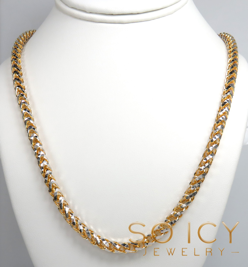 14k two gold prism cut franco chain 18-26 inch 6mm 