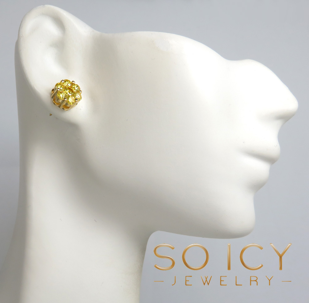 14k gold round 14 canary diamond cluster 8mm earrings 1.25ct - Image 5