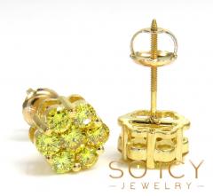 14k gold round 14 canary diamond cluster 8mm earrings 1.25ct