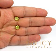 14k gold round 14 canary diamond cluster 8mm earrings 1.25ct