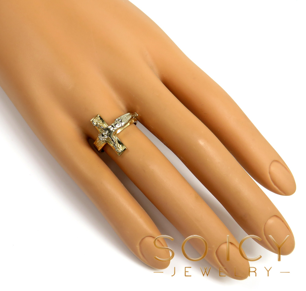 14k two tone gold hanging jesus cross ring - Image 4