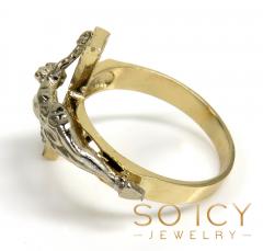 14k two tone gold hanging jesus cross ring 