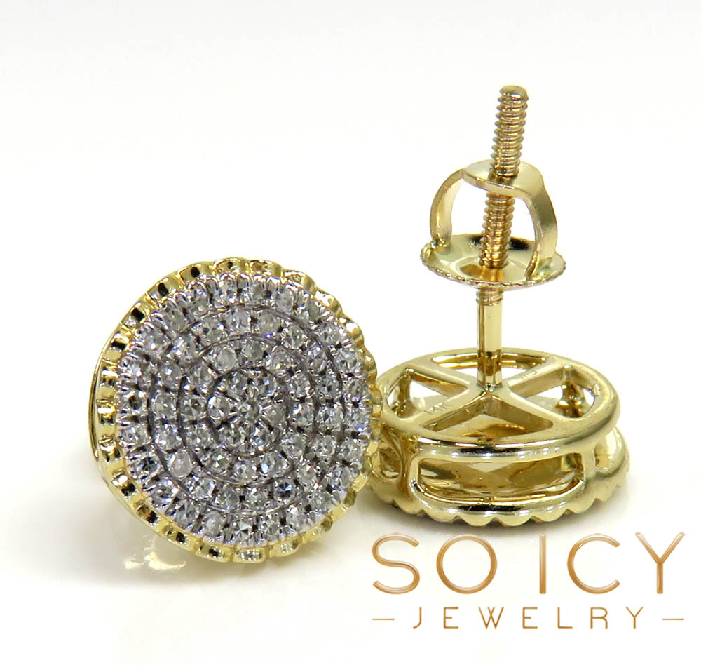 14k yellow gold fluted bezel diamond snow cap 9mm earrings 0.26ct - Image 2