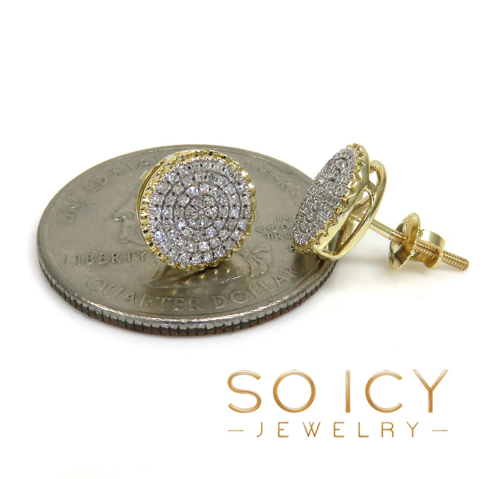 14k yellow gold fluted bezel diamond snow cap 9mm earrings 0.26ct - Image 3