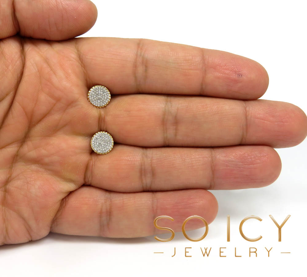 14k yellow gold fluted bezel diamond snow cap 9mm earrings 0.26ct - Image 4