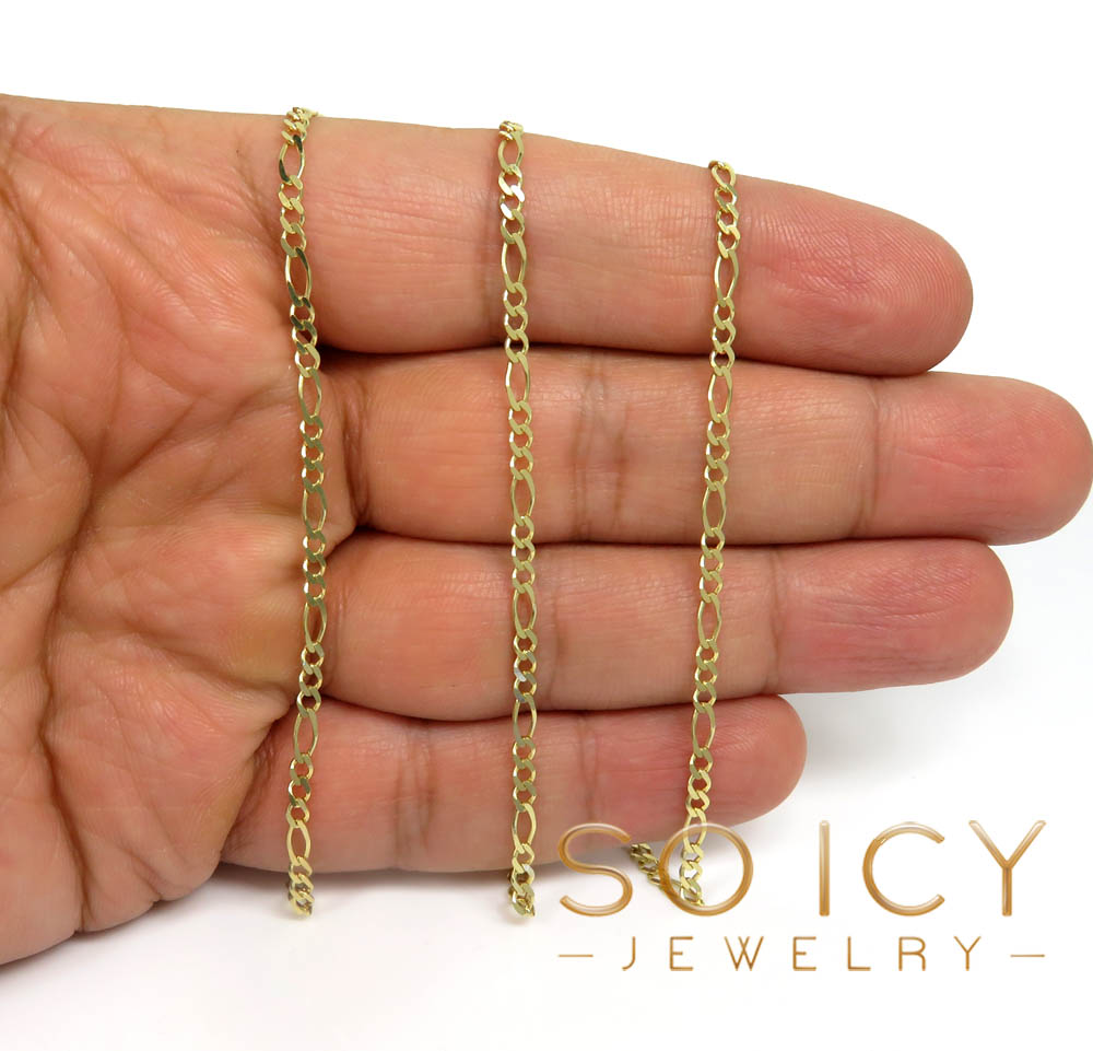 14k yellow gold solid figaro link chain 16-22 inch 2.50mm