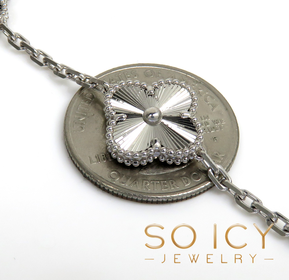 18k white or yellow gold solid clover leaf bracelet 7.50