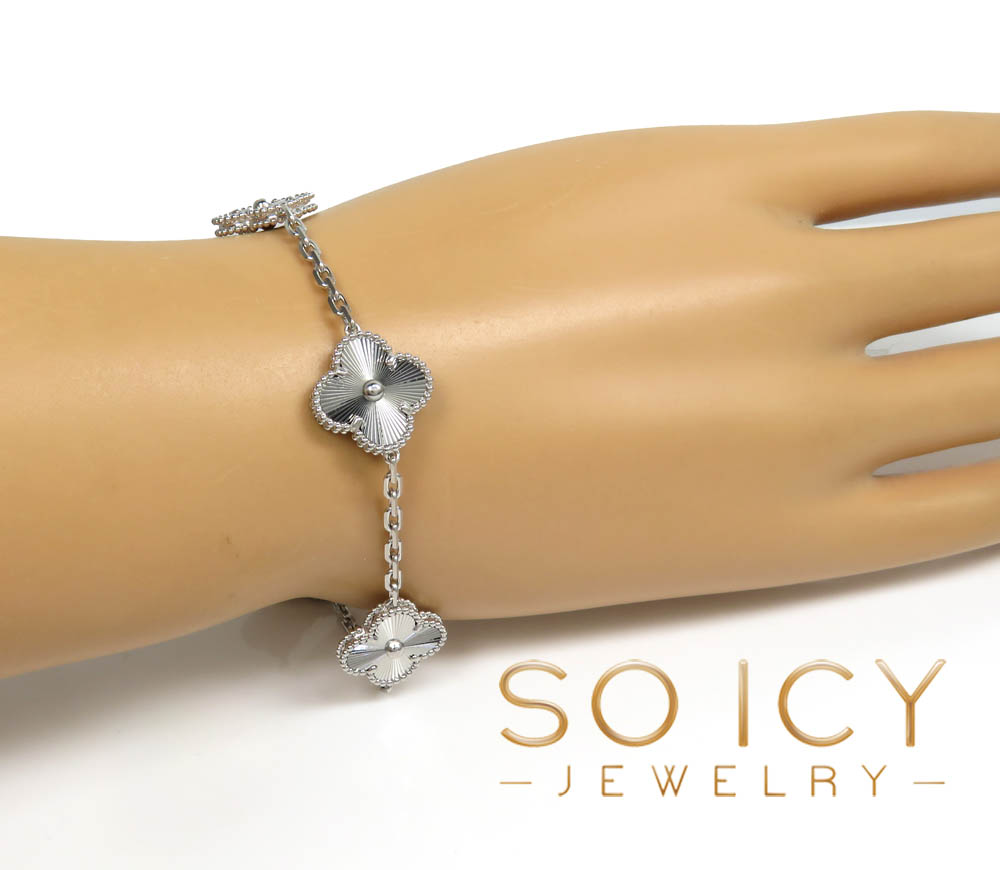 18k white or yellow gold solid clover leaf bracelet 7.50