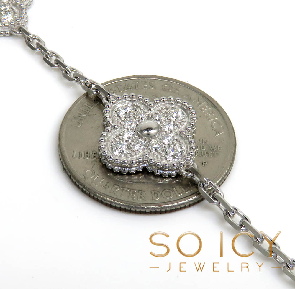 18k white or yellow gold solid diamond clover leaf bracelet 7.50