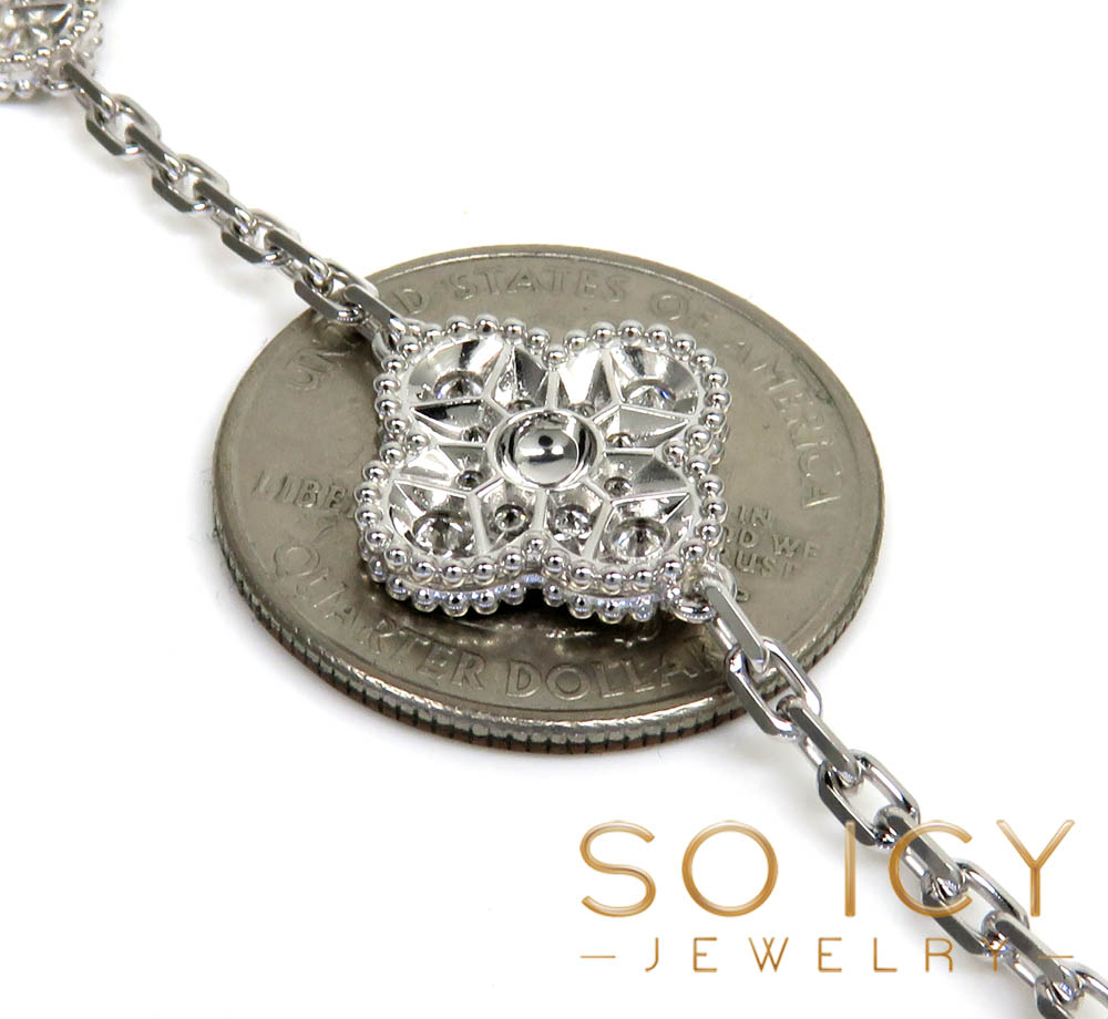 18k white or yellow gold solid diamond clover leaf bracelet 7.50