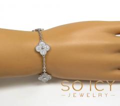 18k white or yellow gold solid diamond clover leaf bracelet 7.50
