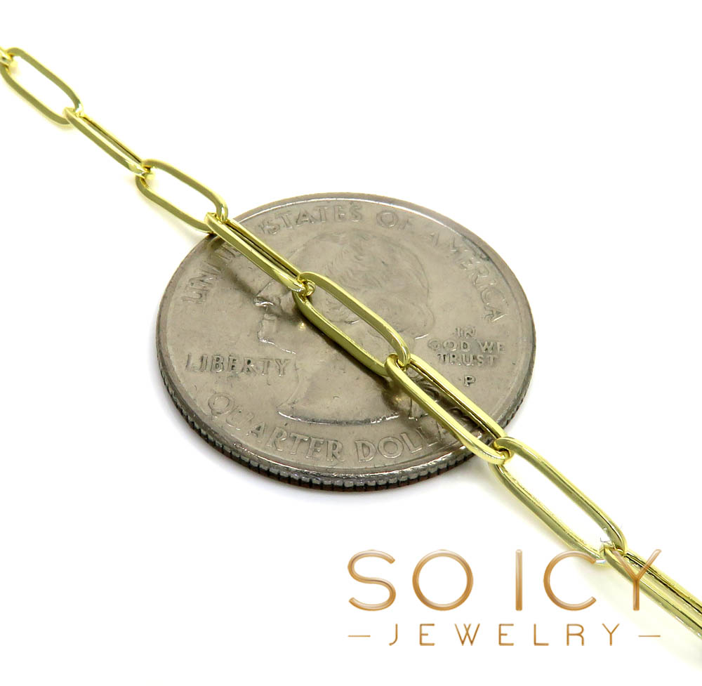 10k yellow gold skinny hollow paper clip chain 18-24 inch 3mm 