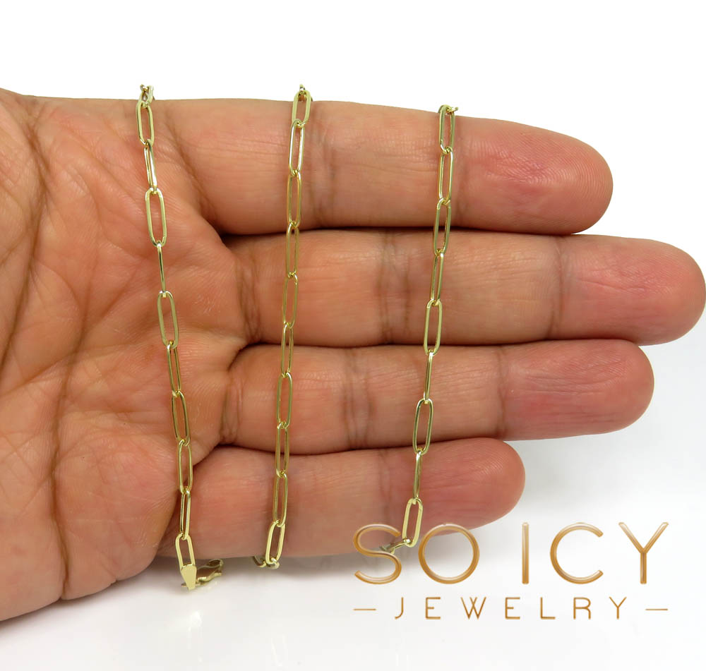 10k yellow gold skinny hollow paper clip chain 18-24 inch 3mm 
