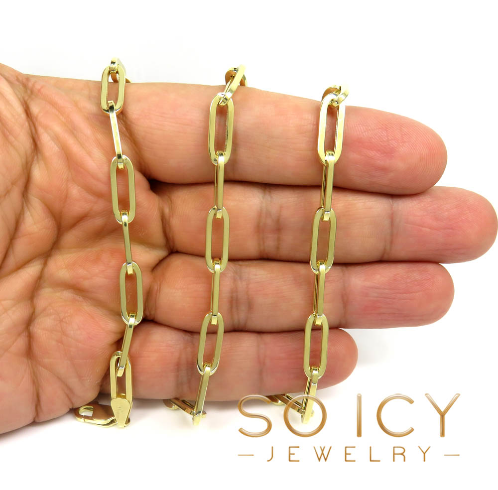 10k yellow gold hollow paper clip chain 18-24 inch 5.5mm 