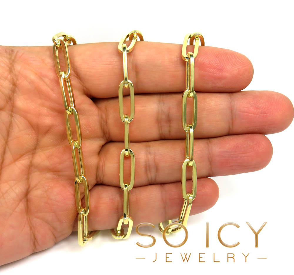 10k yellow gold hollow paper clip chain 18-24 inch 6.5mm 