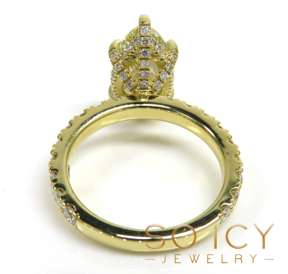 18k yellow gold natural yellow pear & round cut diamond engagement ring 3.42ct