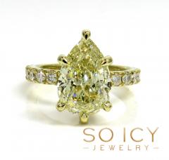 18k yellow gold natural yellow pear & round cut diamond engagement ring 3.42ct