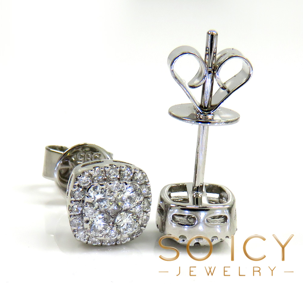 14k white gold 6.50mm fancy diamond cluster earrings 0.43ct