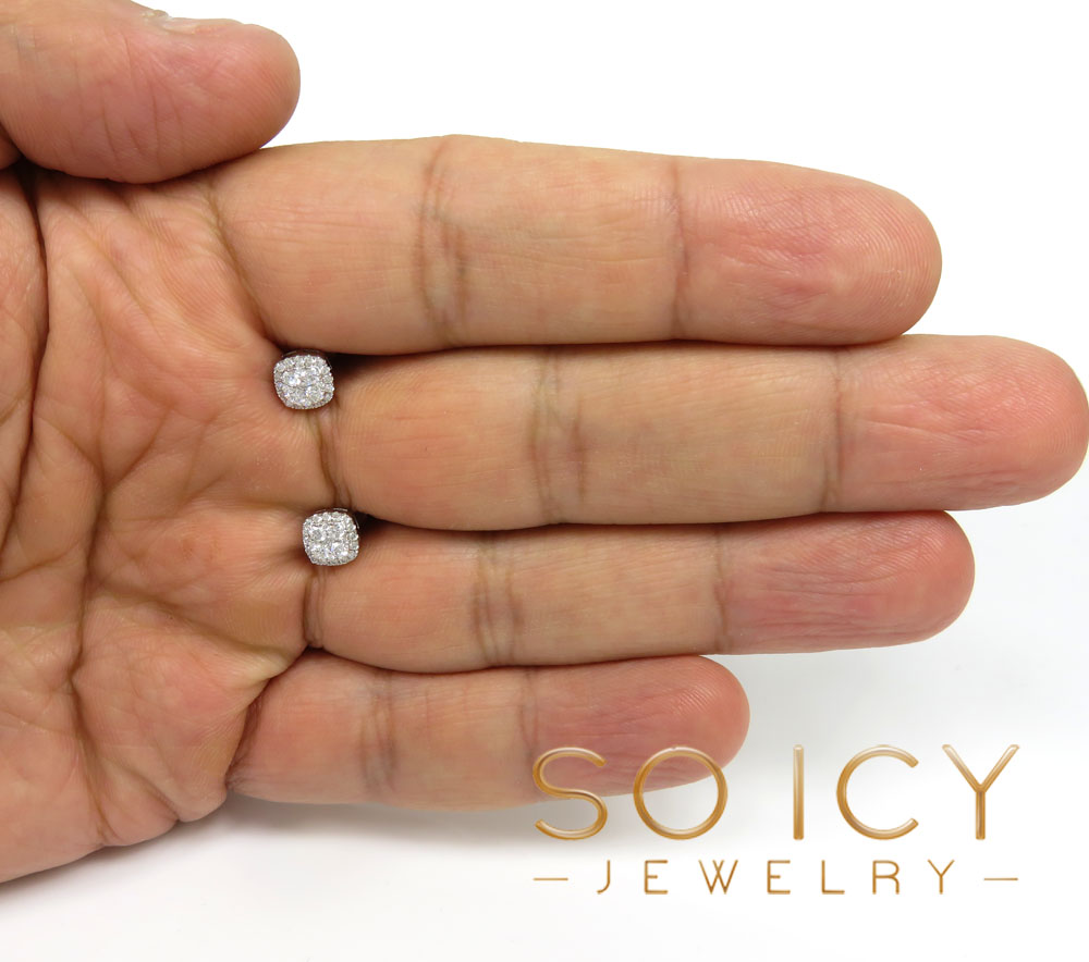 14k white gold 6.50mm fancy diamond cluster earrings 0.43ct