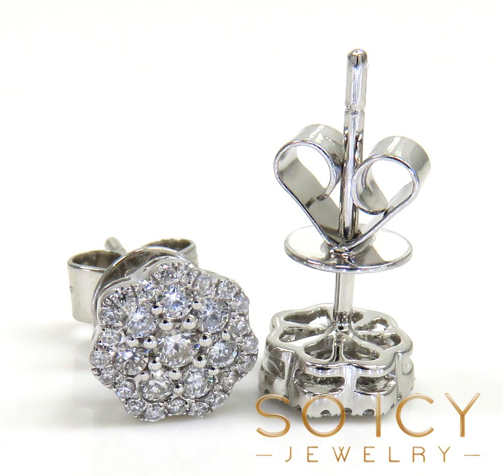 14k white gold 7mm sun flower diamond cluster earrings 0.40ct