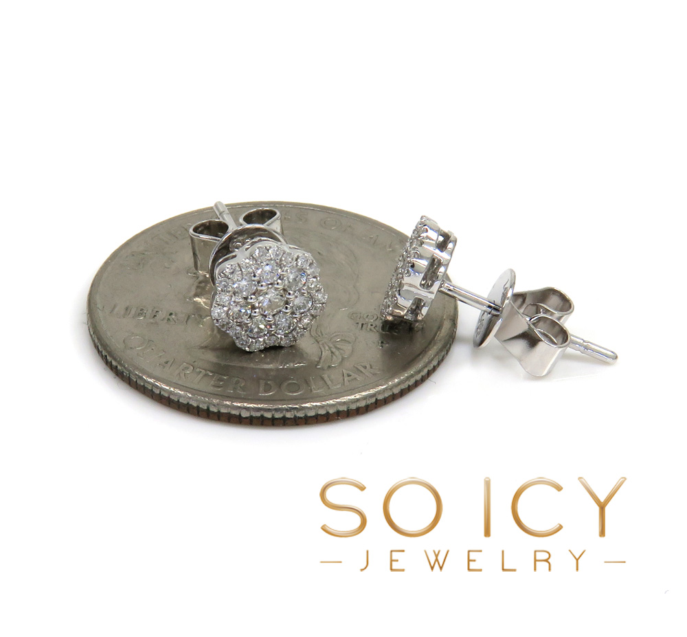 14k white gold 7mm sun flower diamond cluster earrings 0.40ct