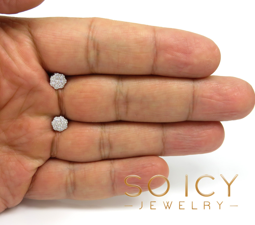 14k white gold 7mm sun flower diamond cluster earrings 0.40ct
