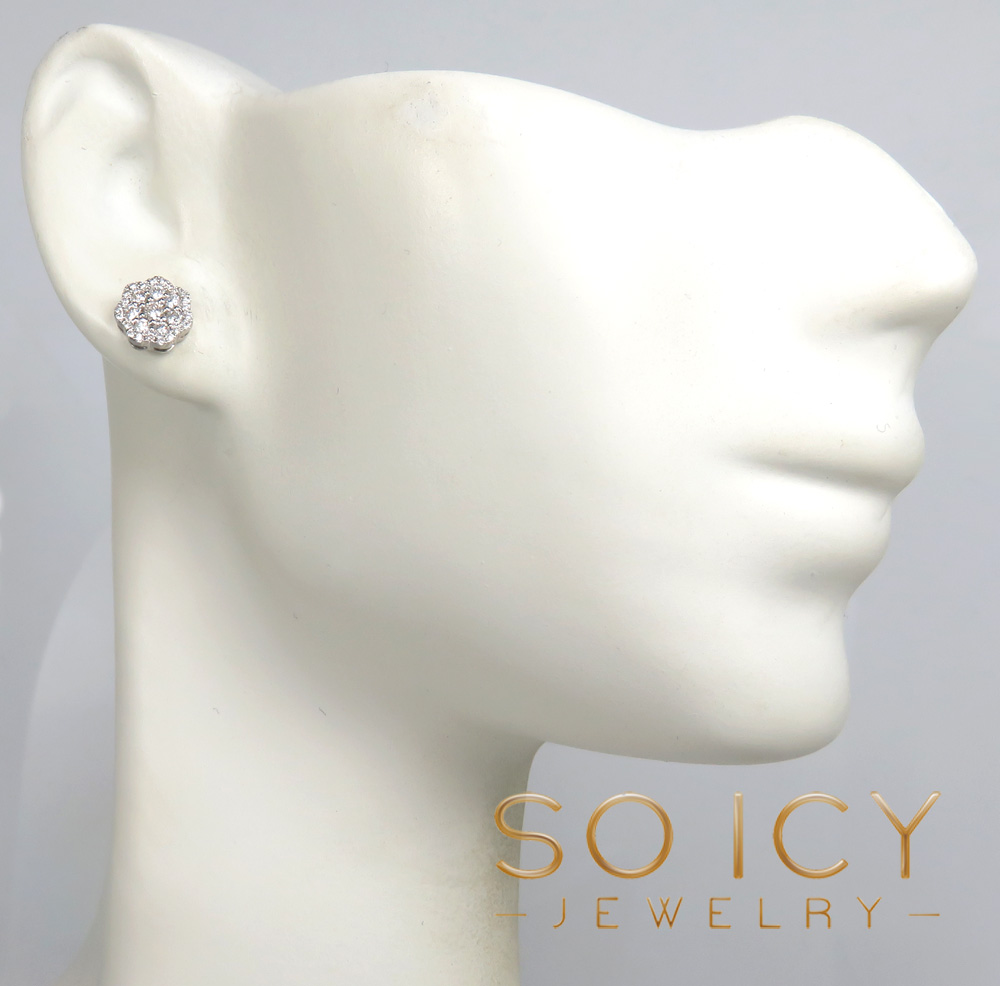 14k white gold 7mm sun flower diamond cluster earrings 0.40ct - Image 5