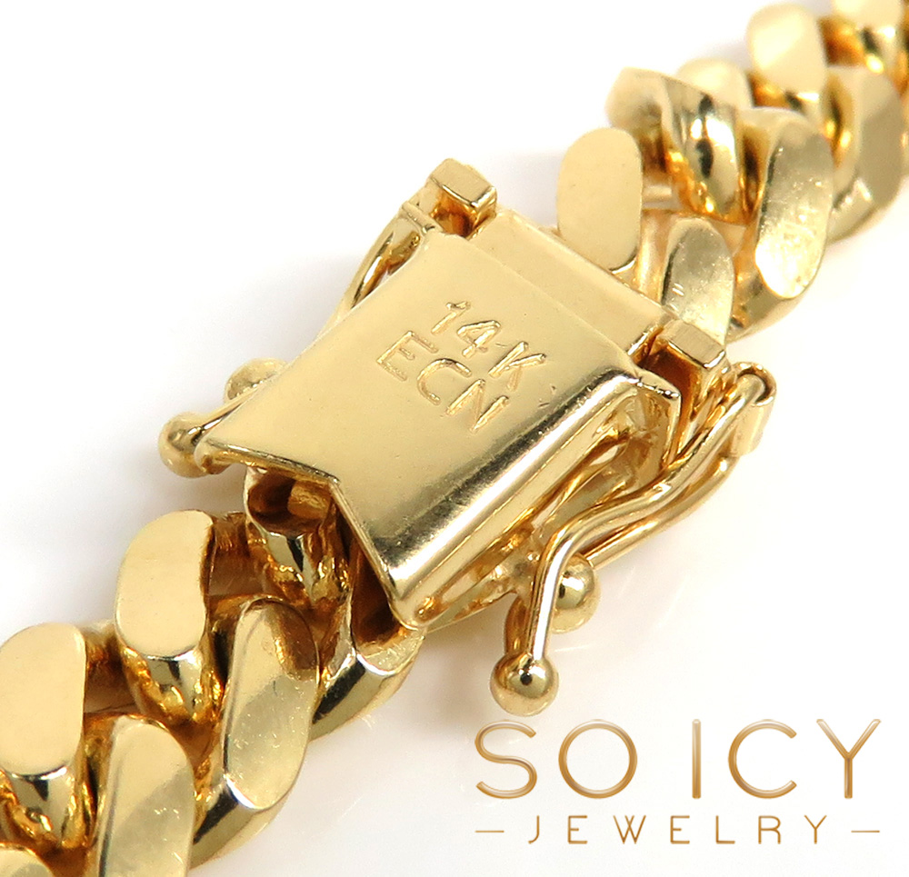14k yellow gold solid miami bracelet 8