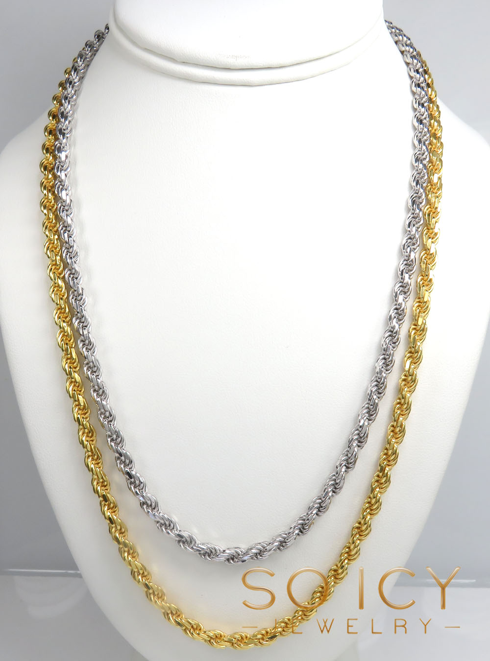 925 white or yellow sterling silver rope link chain 18-26 inch 5mm