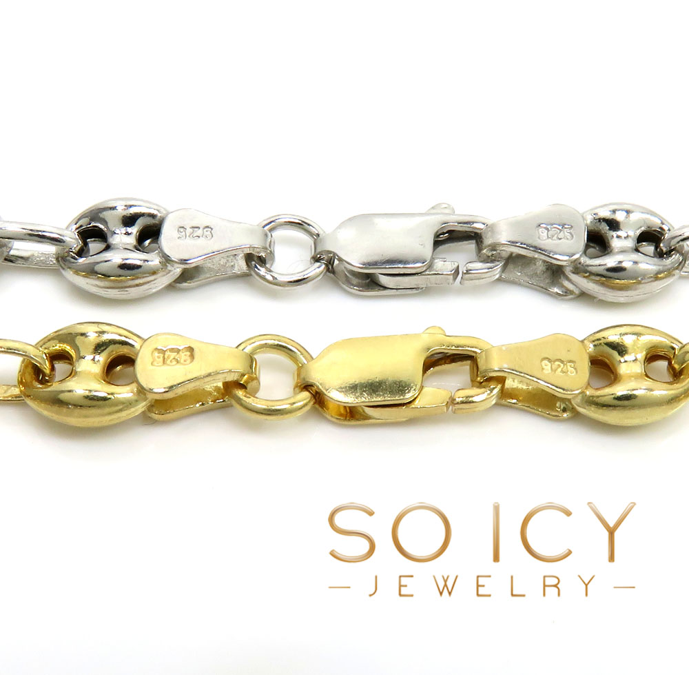 925 white or yellow sterling silver puff gucci link chain 16-26