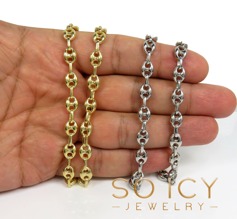 925 white or yellow sterling silver puff gucci link chain 18-26