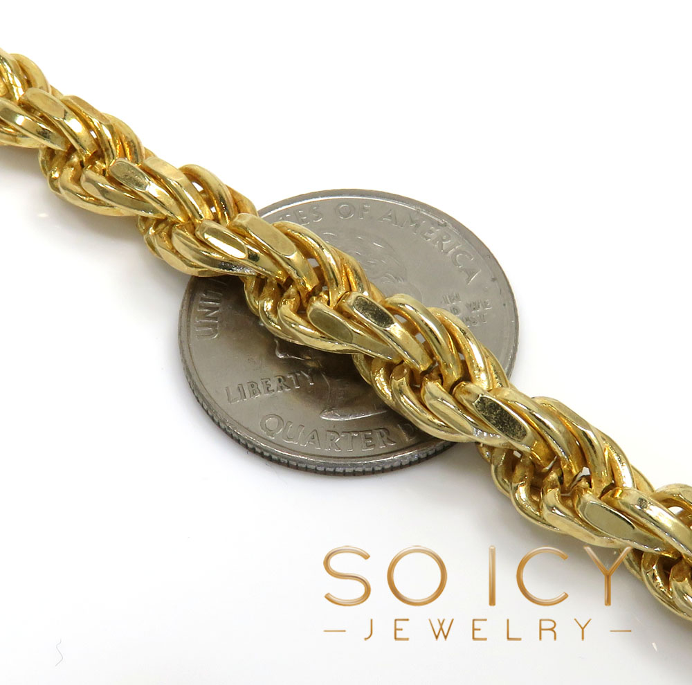 925 yellow sterling silver rope link chain 20-24 inch 7mm