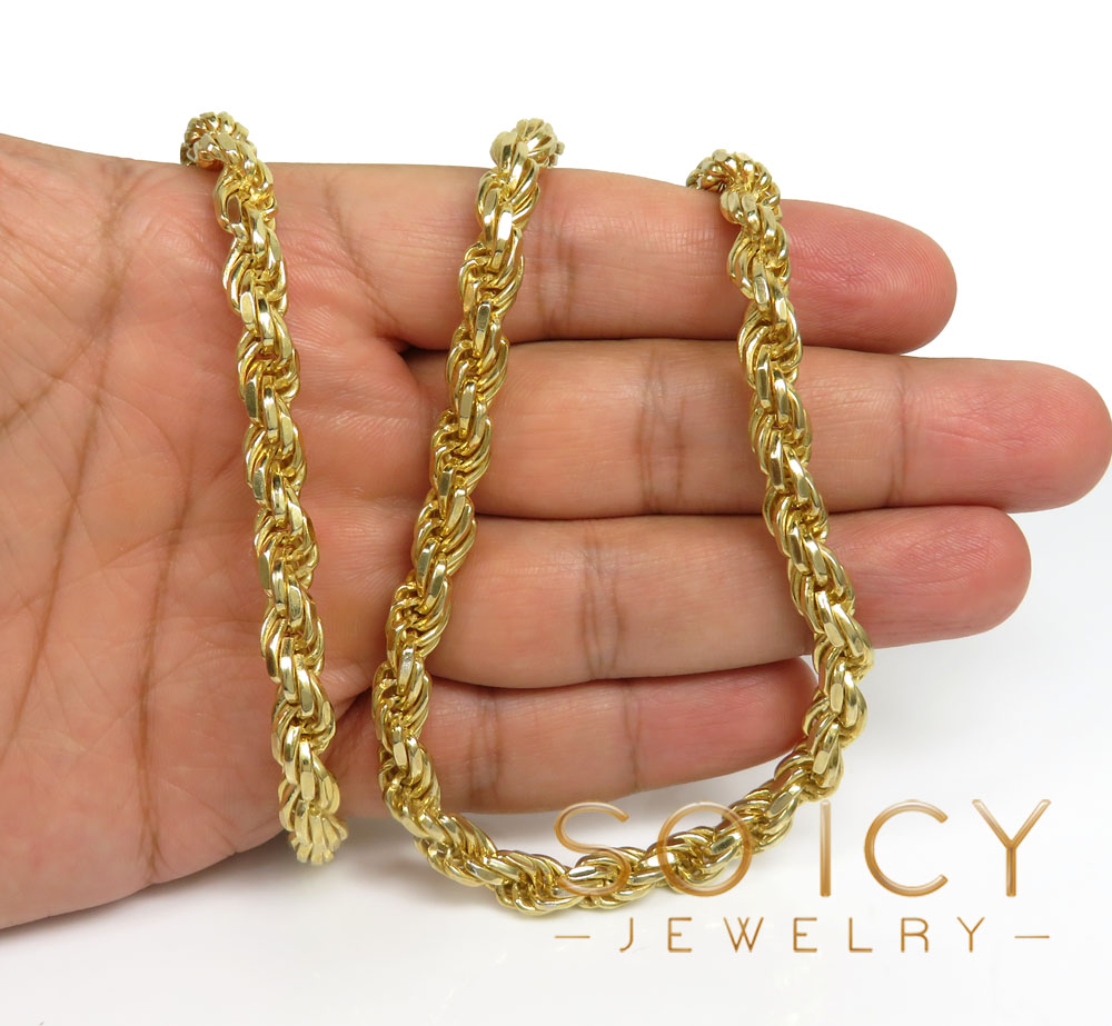 925 yellow sterling silver rope link chain 20-24 inch 7mm - Image 4