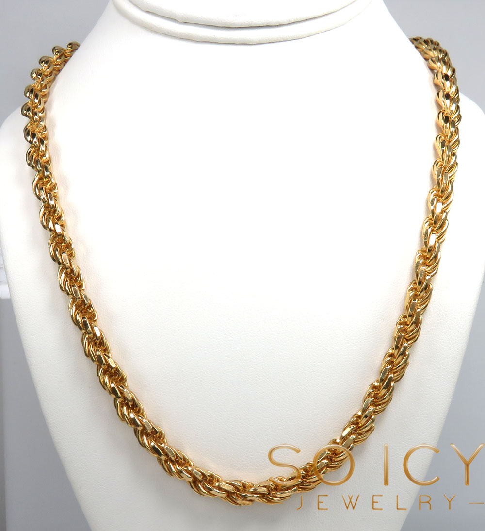 925 yellow sterling silver rope link chain 20-24 inch 7mm
