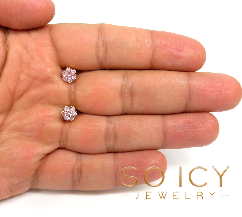 14k gold round 14 pink diamond cluster 7mm earrings 1.00ct