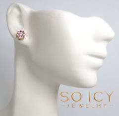 14k gold round 14 pink diamond cluster 7mm earrings 1.00ct