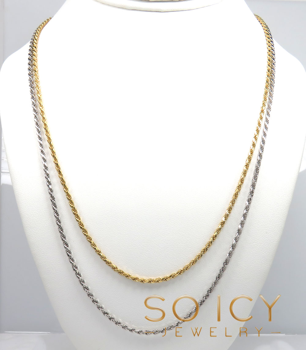 925 white or yellow sterling silver skinny rope link chain 16-24