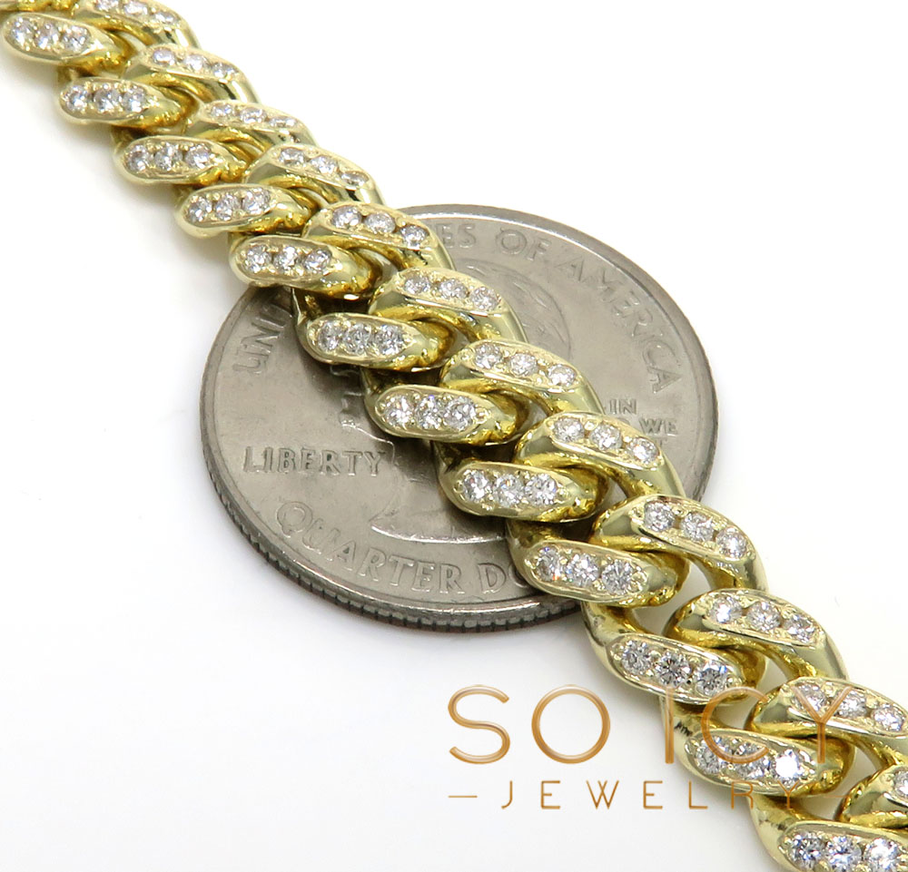 14k solid yellow gold diamond miami bracelet 7.50inch 8.20mm 3.00ct